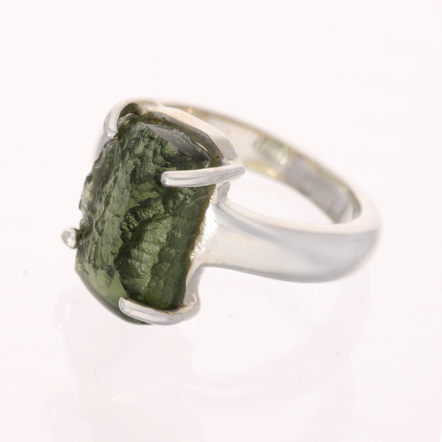 Natural Moldavite Silver Ring Size 7
