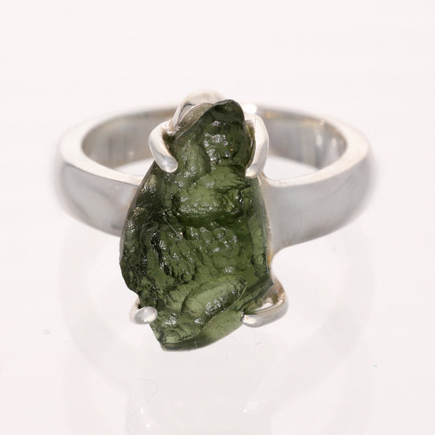 Unique Silver Moldavite Ring Size 8