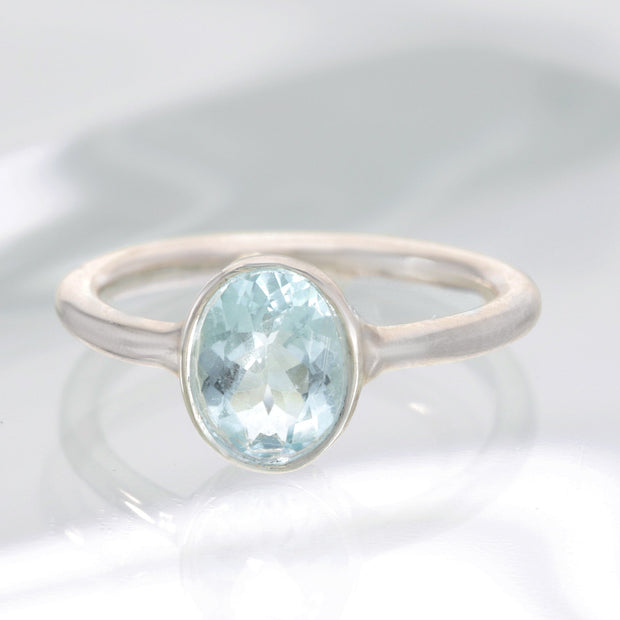 Aquamarine Sterling Silver Ring Size 6