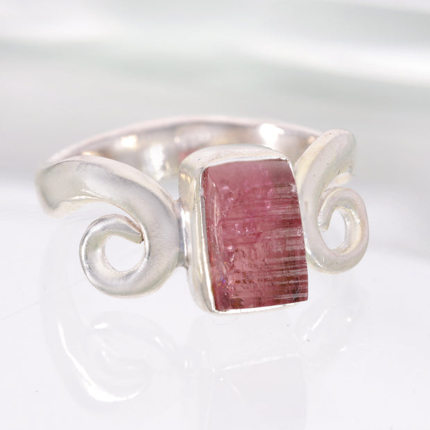 Pink Tourmaline Crystal Ring Size 6