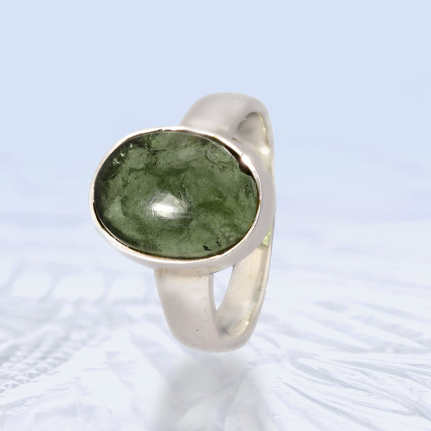 Genuine Moldavite Silver Ring Size 7