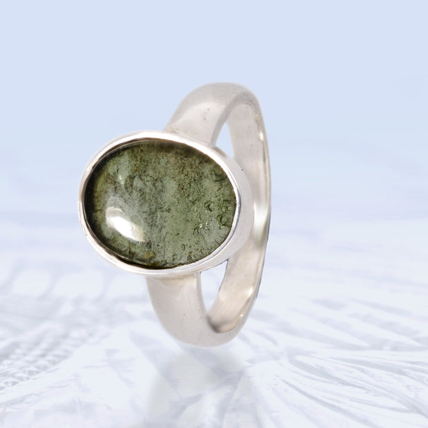 Polished Genuine Moldavite Ring Size 7 1/2