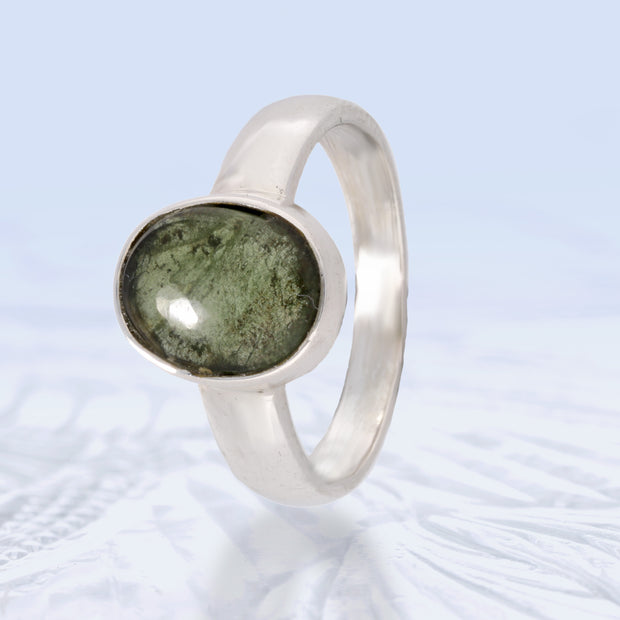 Polished Genuine Moldavite Ring Size 8 1/2