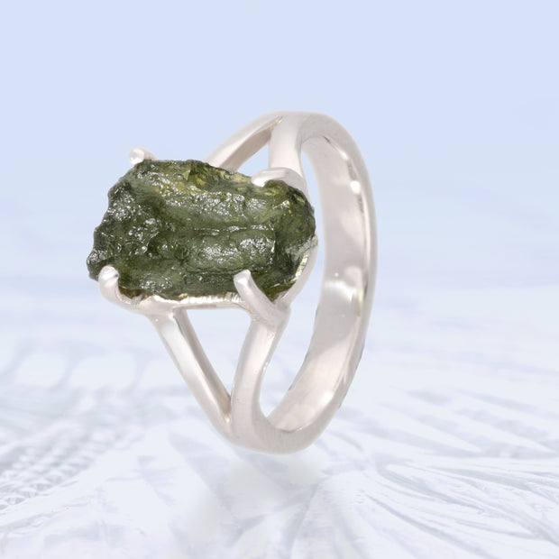 Rare Genuine Moldavite Ring Size 6 1/2