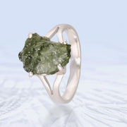 Natural Genuine Moldavite Ring Size 8 1/2