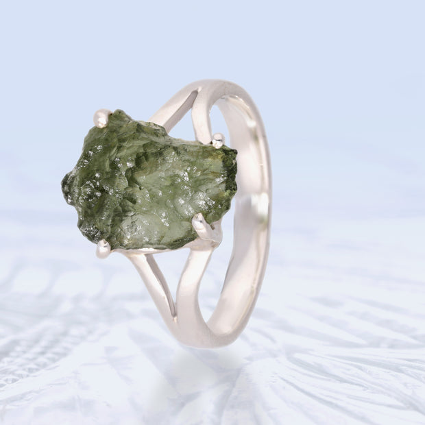 Natural Genuine Moldavite Ring Size 8 1/2