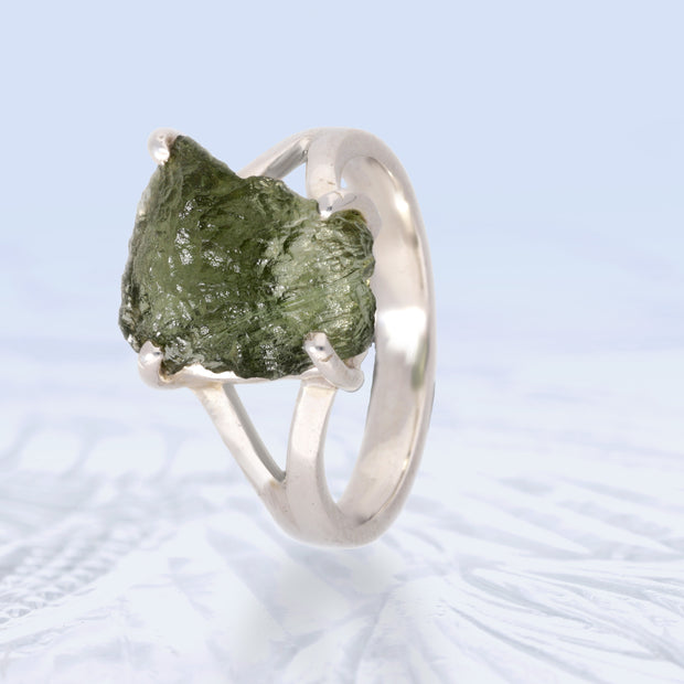 Natural Genuine Moldavite Ring Size 7