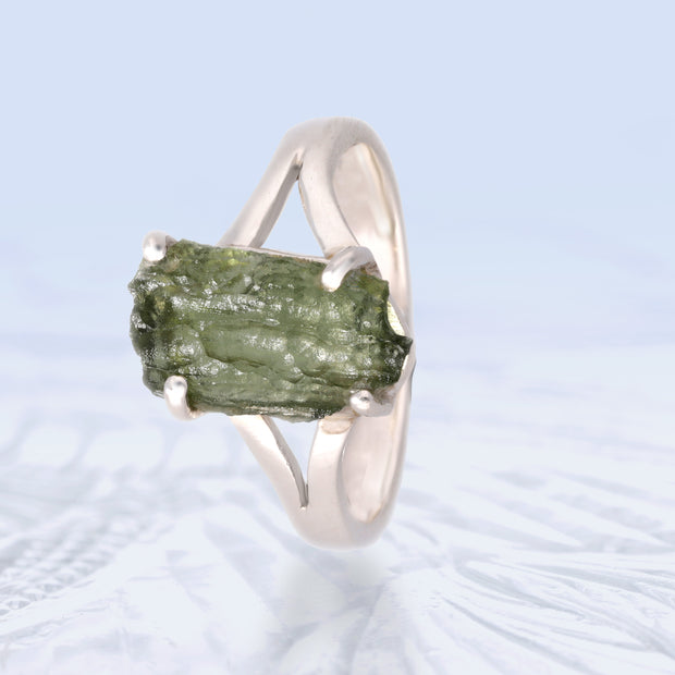 Genuine Czech Moldavite Ring Size 8 1/2