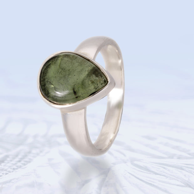 Polished Czech Moldavite Ring Size 8 1/2