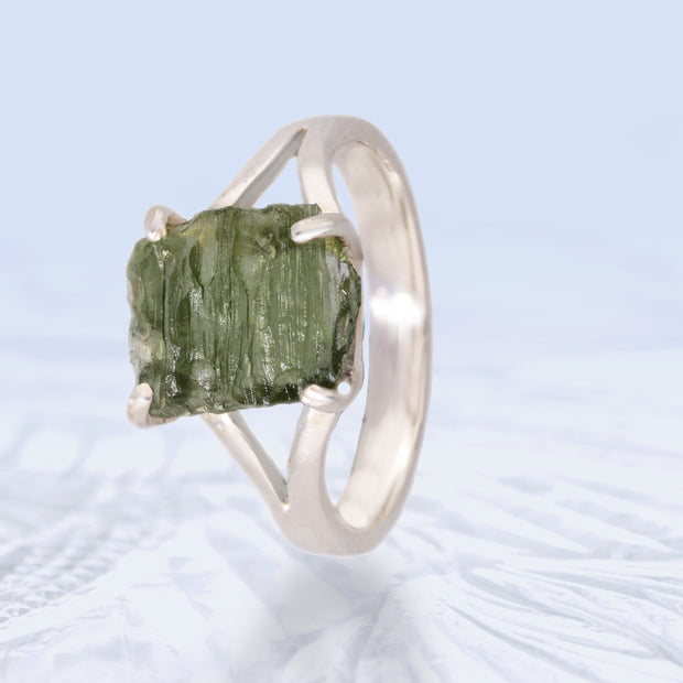 Raw Czech Moldavite Ring Size 8