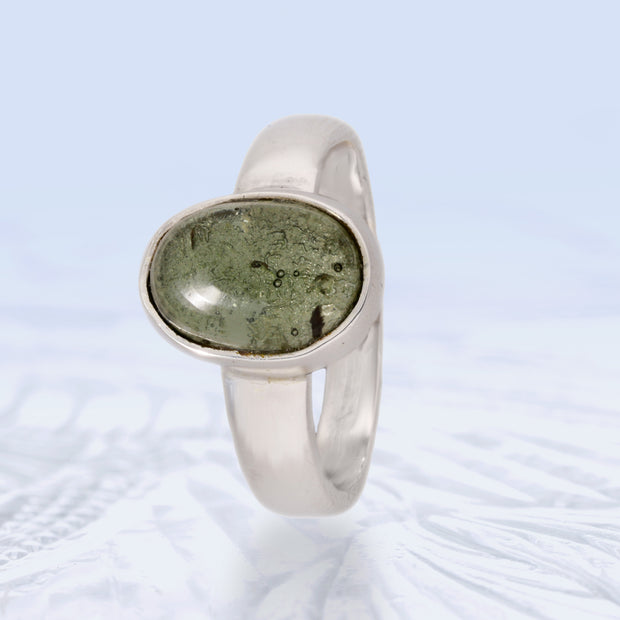 Polished Czech Moldavite Ring Size 8