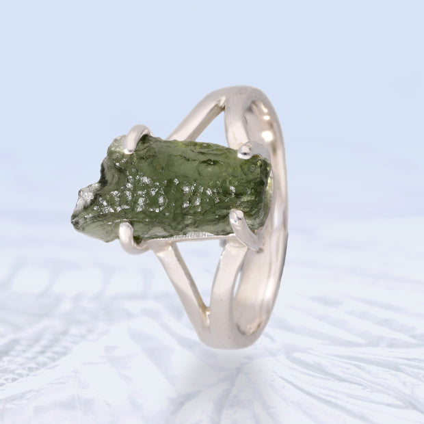 Genuine Czech Moldavite Ring Size 7 1/2