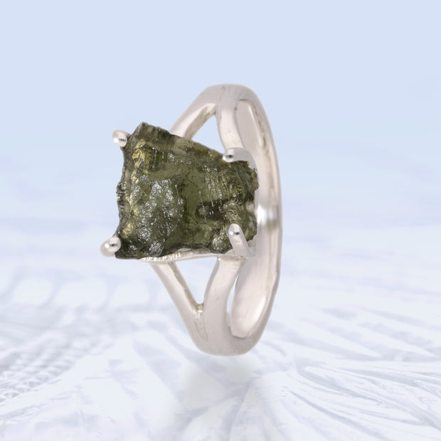 Silver Czech Moldavite Ring Size 7 1/2