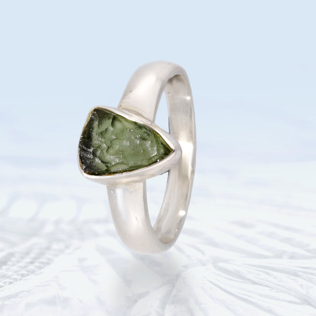 Silver Czech Moldavite Ring Size 8 1/2