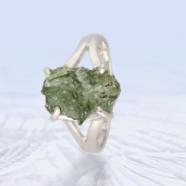 Natural Czech Moldavite Ring Size 8 1/2