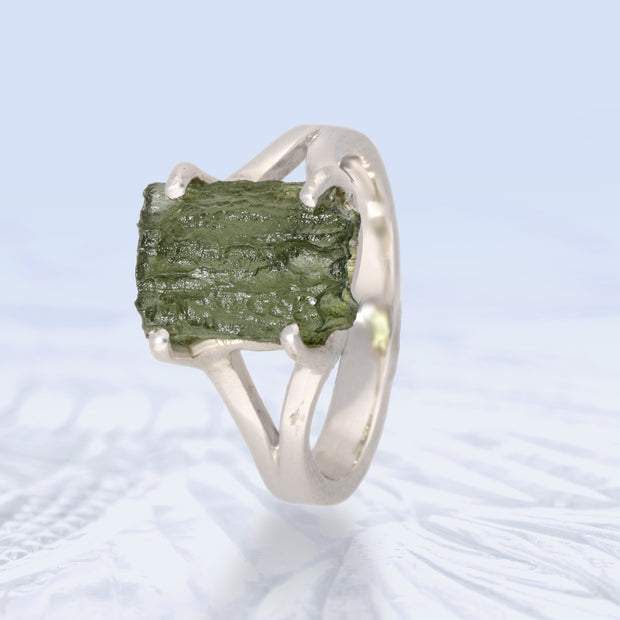 Natural Czech Moldavite Ring Size 6 1/2