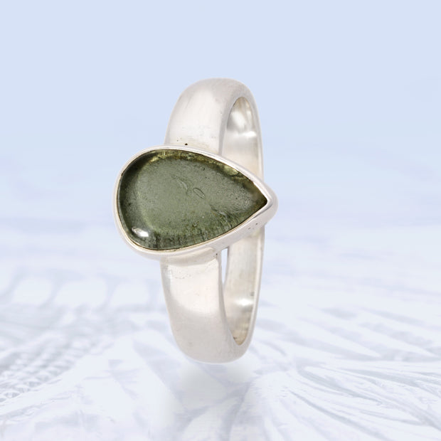 Polished Czech Moldavite Ring Size 8