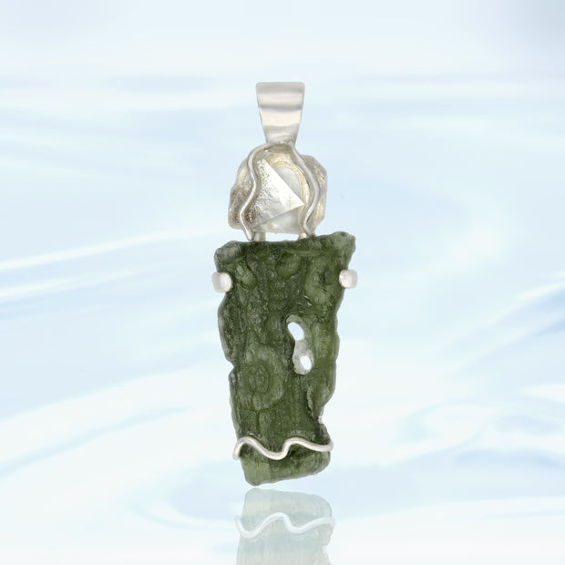 Quartz & Genuine Czech Moldavite Pendant