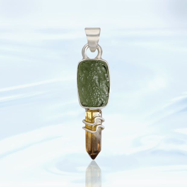 Moldavite & Smoky Citrine Pendant