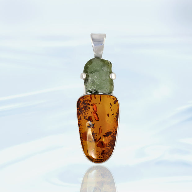 Real Moldavite & Baltic Amber Pendant