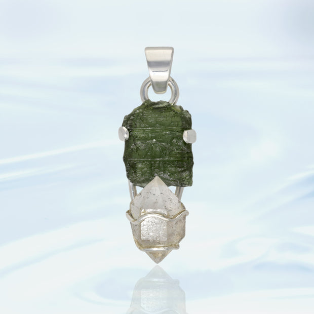 Real Moldavite & Quartz Crystal Pendant