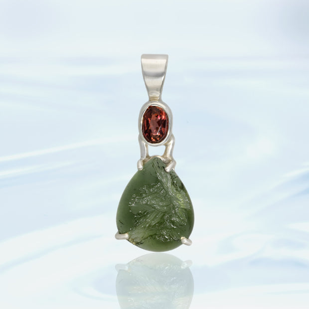 Garnet & Moldavite Silver Pendant