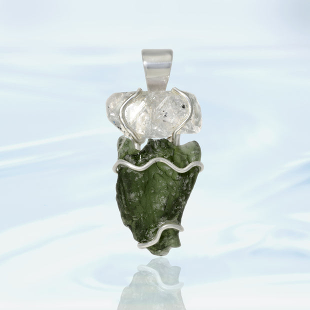 Quartz & Natural Moldavite Pendant