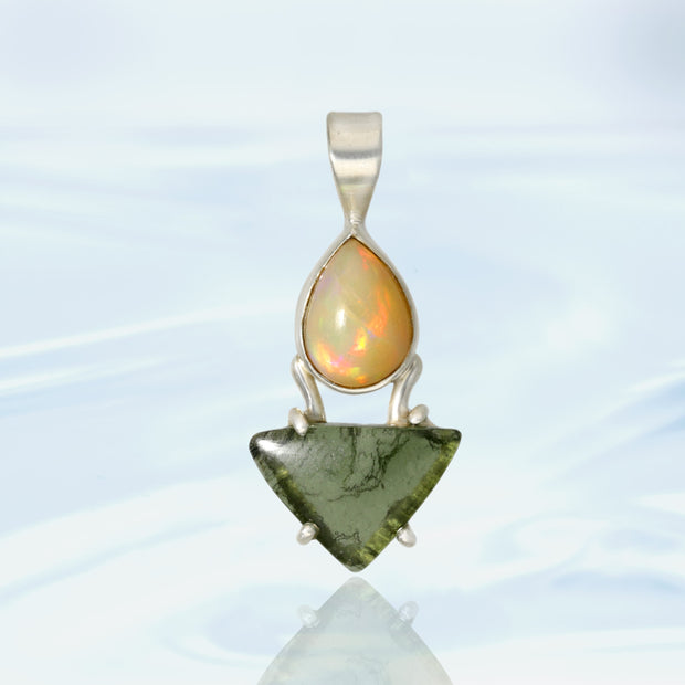 Natural Welo Opal & Moldavite Pendant