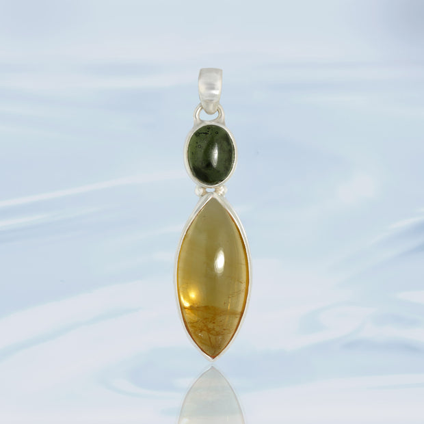 Genuine Moldavite & Citrine Pendant