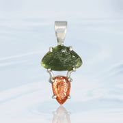 Sunstone & Moldavite Silver Pendant