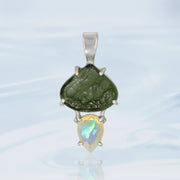 Genuine Moldavite & Opal Pendant