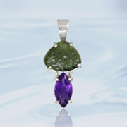 Real Moldavite & Amethyst Pendant