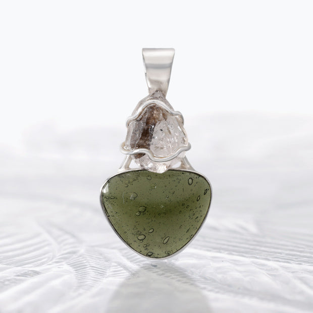 Herkimer Diamond & Real Moldavite Pendant