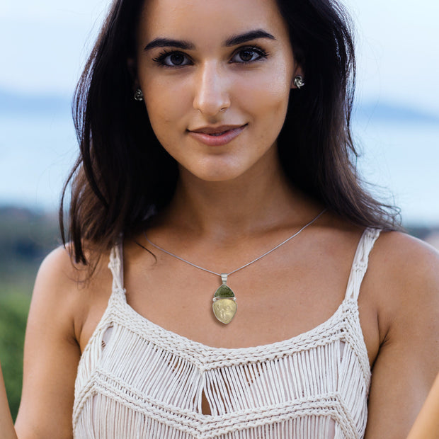 Moldavite & Libyan Desert Glass Pendant