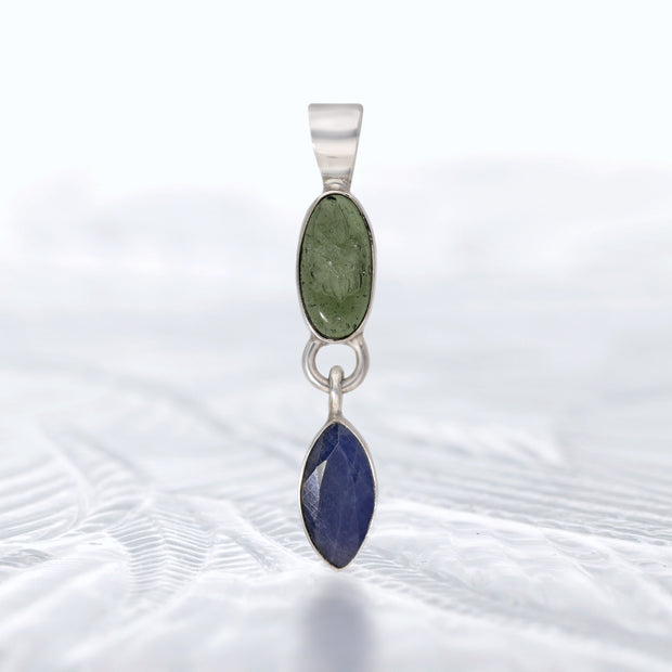 Czech Moldavite & Iolite Silver Pendant