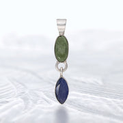 Czech Moldavite & Iolite Silver Pendant