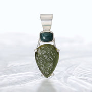 Blue Tourmaline & Genuine Moldavite Pendant