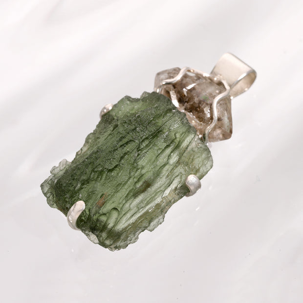 Herkimer & Genuine Moldavite Pendant