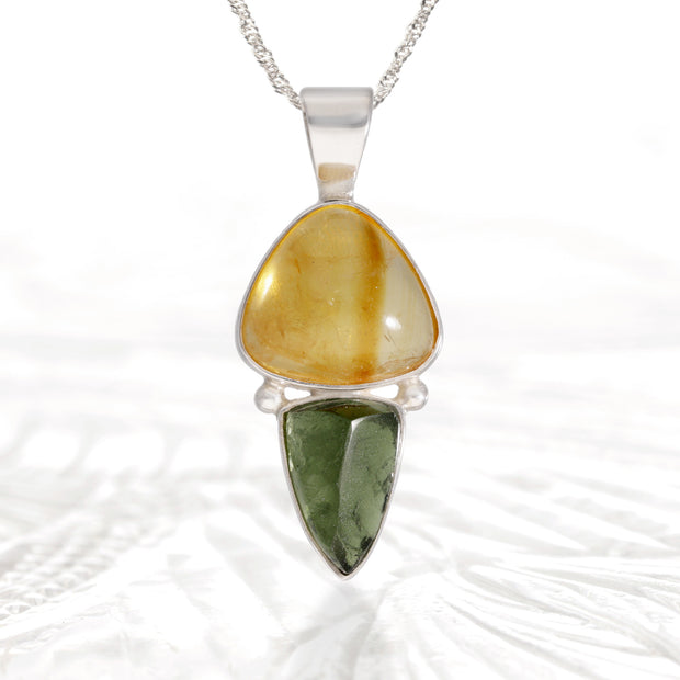 Citrine & Genuine Moldavite Pendant