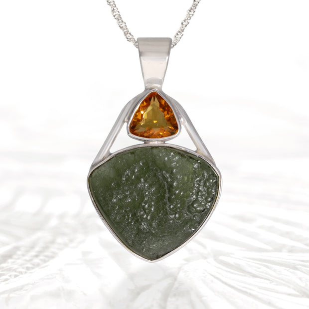 Citrine & Real Moldavite Pendant