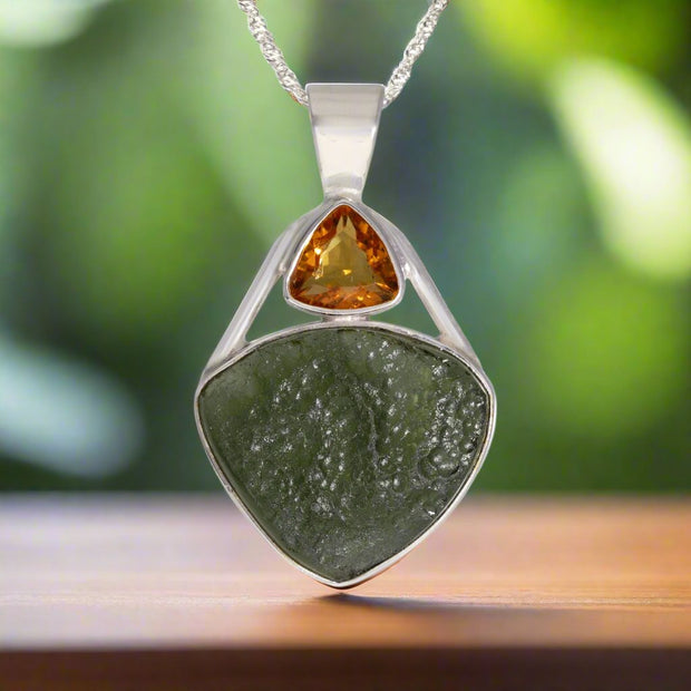 Citrine & Real Moldavite Pendant