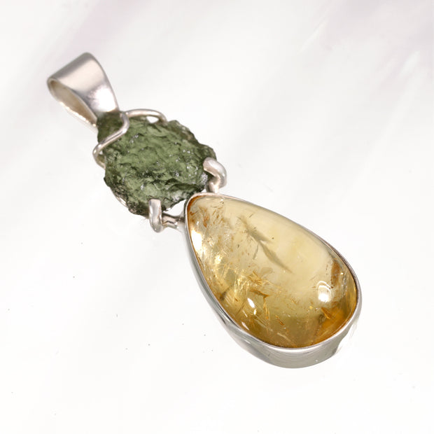 Real Czech Moldavite & Citrine Pendant