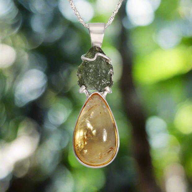 Real Czech Moldavite & Citrine Pendant