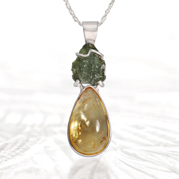 Real Czech Moldavite & Citrine Pendant