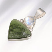 Moonstone & Moldavite Silver Pendant