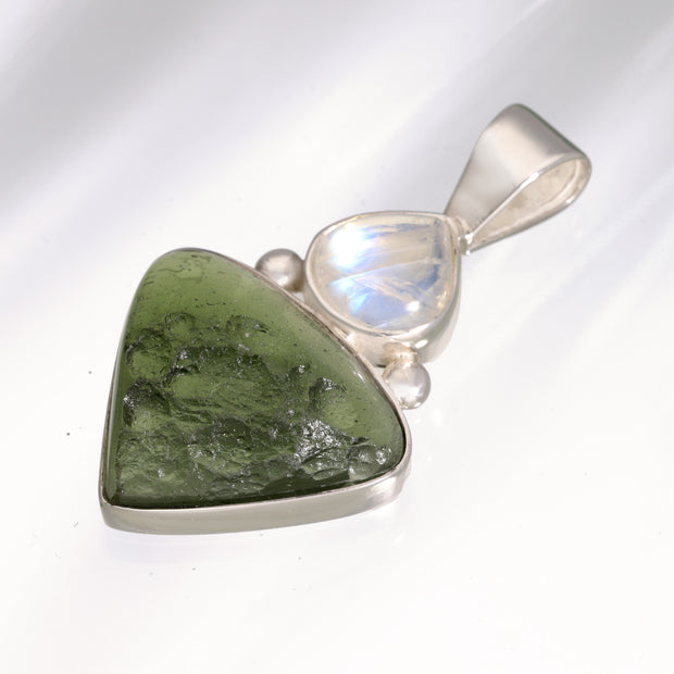 Moonstone & Moldavite Silver Pendant