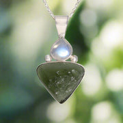 Moonstone & Moldavite Silver Pendant