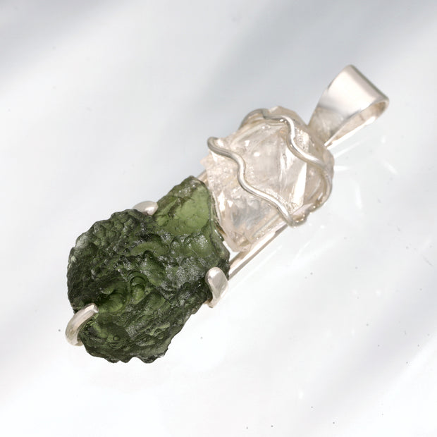 Quartz Crystal & Real Moldavite Pendant