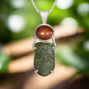 Sunstone & Moldavite Silver Pendant