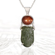 Sunstone & Moldavite Silver Pendant